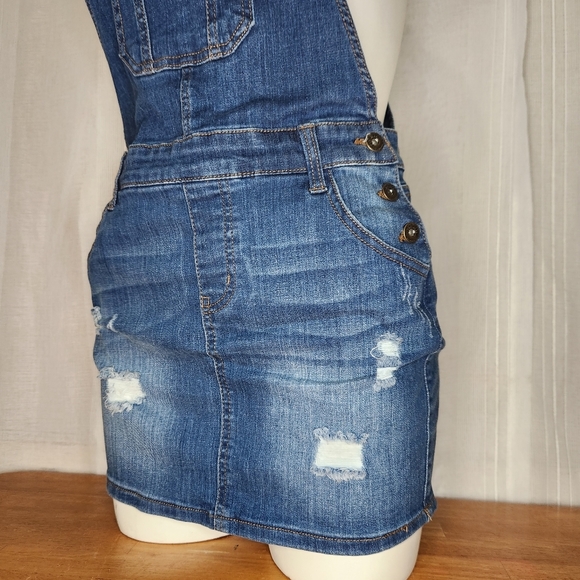 Wax Jeans Women's Juniors Distressed Denim Overall Dress Size Medium. - Picture 3 of 15